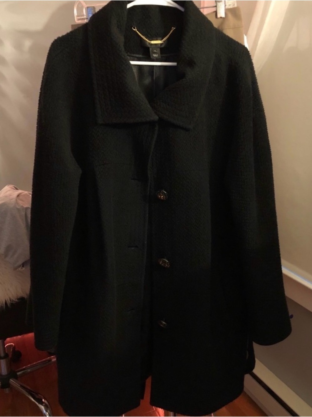 St. John Black Wool Blend Button Front Coat